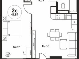 Продается 2-комнатная квартира ЖК Гринсайд, 5.1-5.5, 41.95  м², 6460000 рублей