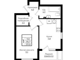 Продается 1-комнатная квартира ЖК Европа, литера 4, 37  м², 4377100 рублей