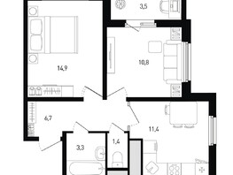 Продается 2-комнатная квартира ЖК 5 элемент Аске, лит 5-12 стр.1, сек.1,2, 50.9  м², 5593910 рублей