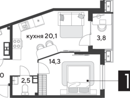 Продается 1-комнатная квартира ЖК Парк Победы 2, литера 28, 48.8 м², 7622560 рублей