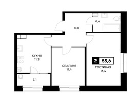 Продается 2-комнатная квартира ЖК Основа, литер 5.4, 55.6  м²