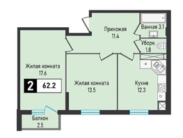 Продается 2-комнатная квартира ЖК Живописный, очередь 4, 62.2  м&sup2;