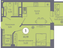 Продается 1-комнатная квартира ЖК Сокольники, литер 10, 41.02  м&sup2;, 5332600 рублей