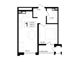 Продается 1-комнатная квартира ЖК ЮЖНО, 40.1  м&sup2;