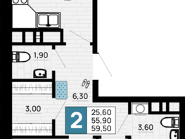 Продается 2-комнатная квартира ЖК Традиции, Литер 1, 59.5  м², 8330000 рублей