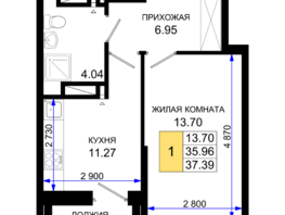 Продается 1-комнатная квартира ЖК Октябрь Парк, 2.1, 37.39  м², 4673750 рублей