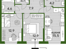 Продается 2-комнатная квартира ЖК DOGMA PARK (Догма парк), литера 16, 60.1 м², 7696647 рублей