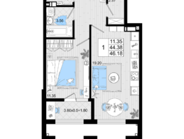 Продается 1-комнатная квартира ЖК Резиденция морей, корпус В, 46.18  м², 11972165 рублей