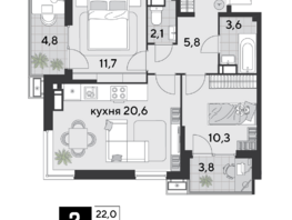 Продается 2-комнатная квартира ЖК Парк Победы 2, литера 21, 65.9 м², 9357800 рублей