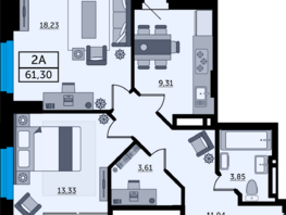 Продается 2-комнатная квартира ЖК Легенда Ростова, литер 10, 61.3  м², 8275500 рублей