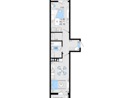 Продается 1-комнатная квартира ЖК Резиденция морей, корпус В, 49.16  м², 11909010 рублей