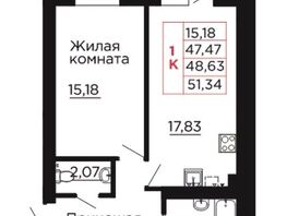Продается 1-комнатная квартира ЖК Вишневый сад, дом 3, 48.63 м², 6103065 рублей