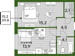 Продается 1-комнатная квартира ЖК DOGMA PARK (Догма парк), литера 13, 39.8 м², 6945100 рублей