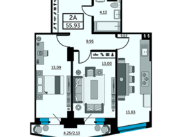 Продается 2-комнатная квартира ЖК Рубин, литер 3, 55.8  м², 9207000 рублей