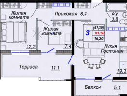 Продается 3-комнатная квартира ЖК Чайные холмы, 67.3  м², 23209000 рублей