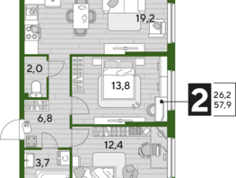 Продается 2-комнатная квартира ЖК DOGMA PARK (Догма парк), литера 21, 57.9 м², 7816500 рублей