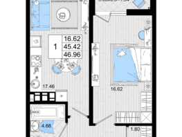 Продается 1-комнатная квартира ЖК Резиденция морей, корпус Б, 46.96  м², 12174380 рублей