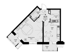Продается 1-комнатная квартира ЖК Волна, 49.75  м&sup2;