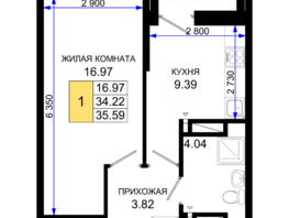 Продается 1-комнатная квартира ЖК Октябрь Парк, 2.1, 35.59  м², 4626700 рублей