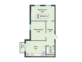 Продается 2-комнатная квартира ЖК Живописный, 69.42  м²