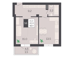 Продается 1-комнатная квартира ЖК Курортный, этап 1, корпус 1, 42.4  м&sup2;