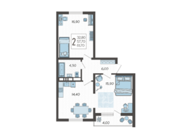 Продается 2-комнатная квартира ЖК Горный квартал, литера 3, 61.7  м&sup2;, 22248000 рублей