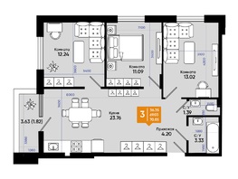 Продается 3-комнатная квартира ЖК Комсомольский, 2 очередь, 70  м²