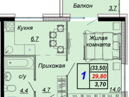 Продается 1-комнатная квартира ЖК Чайные холмы, 33.5  м², 12390000 рублей