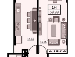 Продается 1-комнатная квартира ЖК Город у реки, литер 7, 40.14  м², 5218200 рублей