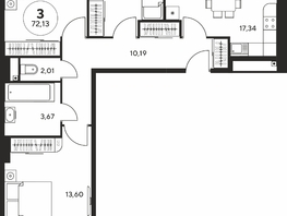 Продается 3-комнатная квартира ЖК Гринсайд, 5.1-5.5, 71.66  м², 13950000 рублей