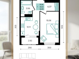 Продается 1-комнатная квартира ЖК Курортный регион, 36.99  м&sup2;, 5548500 рублей