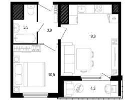 Продается 1-комнатная квартира ЖК 5 элемент Аске, лит 5-10 стр.1, сек.1,2,3, 38.7  м², 6039871 рублей