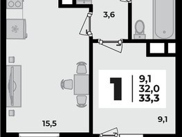 Продается 1-комнатная квартира ЖК Родной дом 2, литера 1, 33.3  м², 4445600 рублей