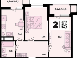 Продается 2-комнатная квартира ЖК Родной дом 2, литера 1, 54.9  м², 6747800 рублей