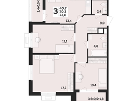 Продается 3-комнатная квартира ЖК МЕГАСИТИ, литера 1.1, 73.8  м², 9943720 рублей