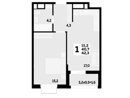 Продается 1-комнатная квартира ЖК МЕГАСИТИ, литера 1.2, 42.3 м², 6357310 рублей
