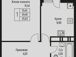 Продается 1-комнатная квартира ЖК Ритм, литер 2, 35.83 м², 5232000 рублей