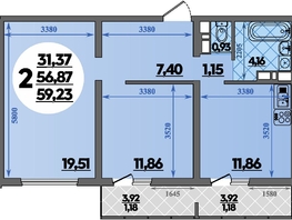 Продается 2-комнатная квартира ЖК Предгорье ЛАГО-НАКИ, литера 7, 59.23 м², 6598999 рублей