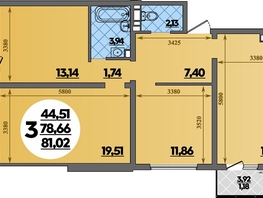Продается 3-комнатная квартира ЖК Предгорье ЛАГО-НАКИ, литера 2, 81.02  м², 8255938 рублей