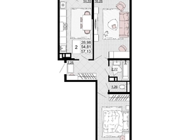 Продается 2-комнатная квартира ЖК Дружба, 1, 57.13 м², 7369770 рублей