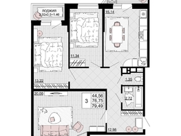 Продается 3-комнатная квартира ЖК Дружба, 1, 79.49 м², 10254210 рублей
