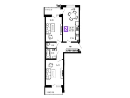 Продается 2-комнатная квартира ЖК Долина, литер 3, 60.07 м², 7088260 рублей