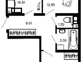 Продается 2-комнатная квартира ЖК Долина, литер 3, 59.6  м², 7152000 рублей