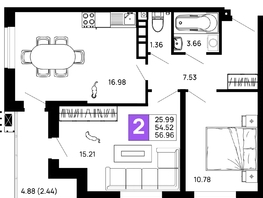 Продается 2-комнатная квартира ЖК Долина, литер 3, 56.96  м², 6835200 рублей