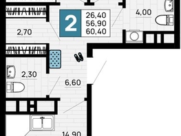 Продается 2-комнатная квартира ЖК Традиции, Литер 1, 60.4 м², 8456000 рублей