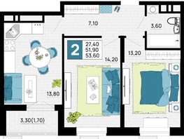 Продается 2-комнатная квартира ЖК Традиции, Литер 1, 53.6 м², 7504000 рублей