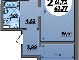 Продается 2-комнатная квартира ЖК Предгорье ЛАГО-НАКИ, литер 8, 62.77  м&sup2;, 7721790 рублей