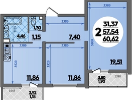 Продается 2-комнатная квартира ЖК Предгорье ЛАГО-НАКИ, литера 7, 60.62 м², 7349999 рублей