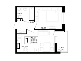 Продается 1-комнатная квартира ЖК Горные высоты, литер 5.1, 35.02  м², 4517580 рублей