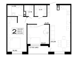 Продается 2-комнатная квартира ЖК Горные высоты, литер 5.1, 63.86  м², 7471620 рублей